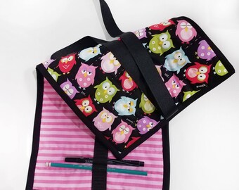 Quilted Pencil Case - Owls/stripes