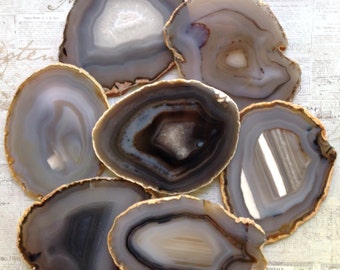 Agate Coasters SHADES OF GRAY Coaster Agate Coasters Geode Coasters Geode Coaster Agate Coaster Set of 2-10 Gold Silver or Nat. Edge