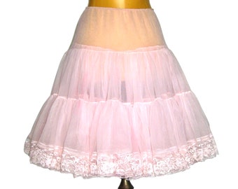 Vintage Soft PINK Petticoat / Crinoline Skirt / Sheer Nylon and Lace / Full Circle Skirt / Rockabilly / Malco Modes Square Dance Skirt