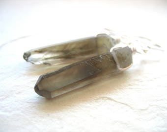 Smoky Quartz Crystal Point Earrings, Handmade Artisan Gemstone Dangle Drop Earrings, Made in the USA