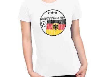 DEUTSCHLAND GERMANY Ladies T-Shirt FOOTBALL World Cup 2018 Womens Retro Circle Flag