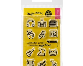 Listening Music Planner Clear Stamps Headphones Stereo Radio Microphone Record Player Instruments Guitar Piano Drums Violin Planner Stamps