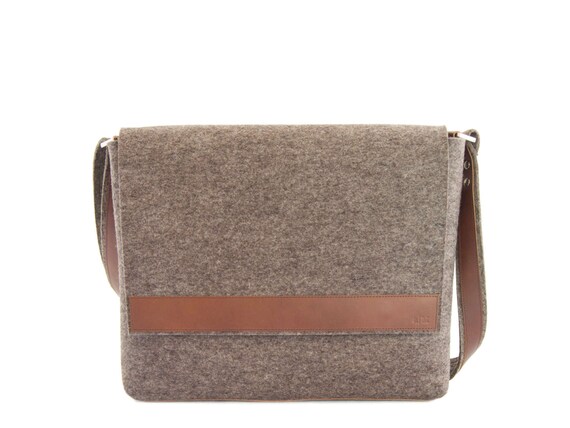 Mens MESSENGER BAG / felt and leather messenger bag / mens satchel / messenger bag for men / mens bag / mens felt satchel / made in Italy