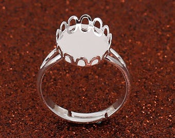 13mm Silver Adjustable Ring With 10mm Brushed Silver Band & 13mm
