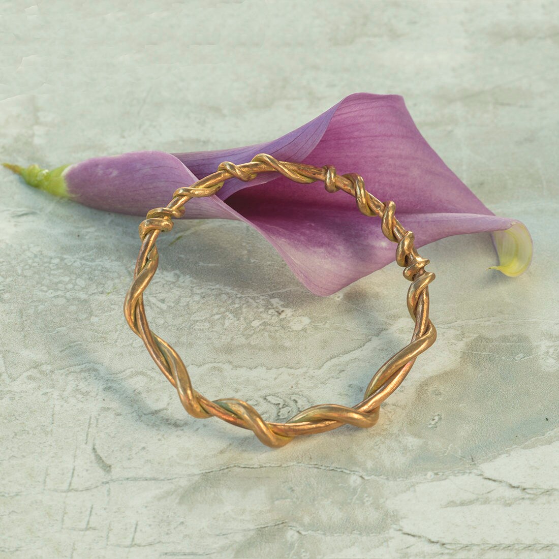 Bronze Bangle Bracelet Asymmetrical Twist Wrapped Bangle