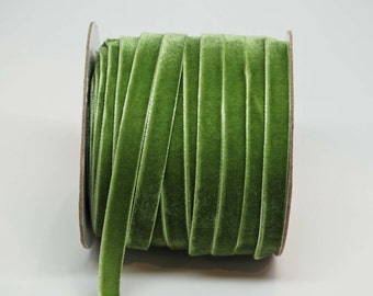 Velvet Woven Ribbon Trim -- 3/8 inches -- Pine Green
