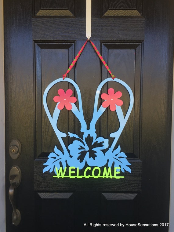 Flip Flops Summer/ Spring Wreath Metal Welcome Sign Front Flip Flops Summer/ Spring Wreath Metal Welcome Sign Front