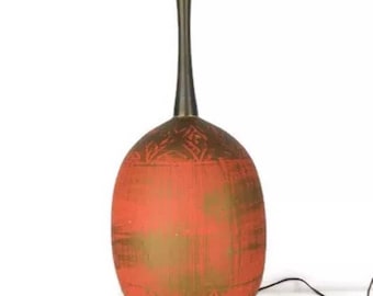 Vintage Mid Century Modern Coral Brown Rippled Tall Table Lamp Brass Base