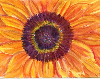 Sunflower watercolor painting original. sunflower decor, original watercolor painting of sunflower 4 x 6 watercolor flower, SharonFosterArt