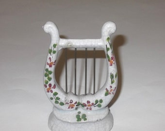 Crackle Porcelain Harp, Vintage Harp Statue, Figurine, Musical Instrument, Small Porcelain Harp, Home Decor, Collectible, Music