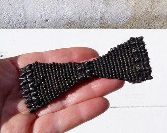 Vintage Antique 1880/1900 Victorian old French jet beads trim/applique /adornment/bow