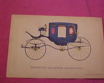Early American Carriages Print 1952 Vintage AutoPrints NY. Shifting Qtr Rockaway