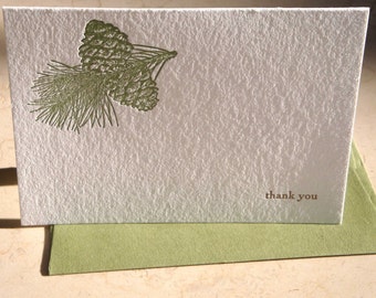 Pinecone letterpress thank you folded notecards, set of 4