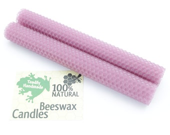 Hand Rolled Beeswax Honeycomb Tapers in Lilac Available in 6 Heights