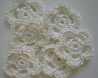 Crocheted Flowers - White - Cotton Flowers - Crocheted Flower Embellishments - Crocheted Flower Appliques - Set of 6