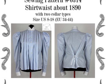 Edwardian Shirtwaist about 1890 with two collar types Sewing Pattern #0314 Size US 8-26 (EU 8-52) PDF Download