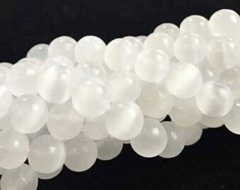 Gorgeous Selenite Natural Smooth Round Gemstone Loose Beads 15.5'' Long Size 6mm/8mm/10mm/12mm/16mm/18mm/20mm