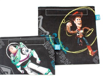 Reuseable Eco-Friendly Set of Snack and Sandwich Bags in Buzz and Woody Fabric