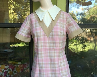 1960s Stockton pink plaid Mini Mod Dress