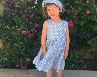 Dress light blue kitten dots + headband
