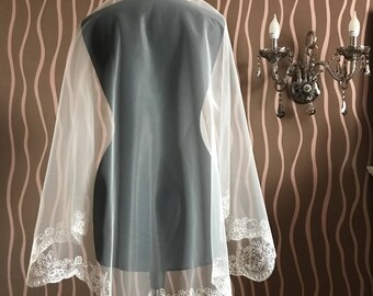 Wedding Veil with Embroidery, vintage wedding Veil, Vintage wedding veil with embroidery, ivory wedding veil, ivory lace veil, white veil