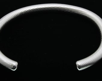 Bangle cuff cable sterling silver, 6mm Made in France