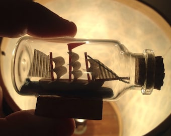 Mini Ship in a Bottle Miniature 1:12 Ship in Bottle Beach House Decor Adventurer Decor Small Ship Boat in Bottle Red and Blue Mini Decor