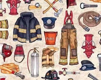 Fire Fighter Fabric / 5 Alarm / Firemen Fabric Fabric by Quilting Treasures 26294 Fire Trucks Fat Quarters & By The Yard