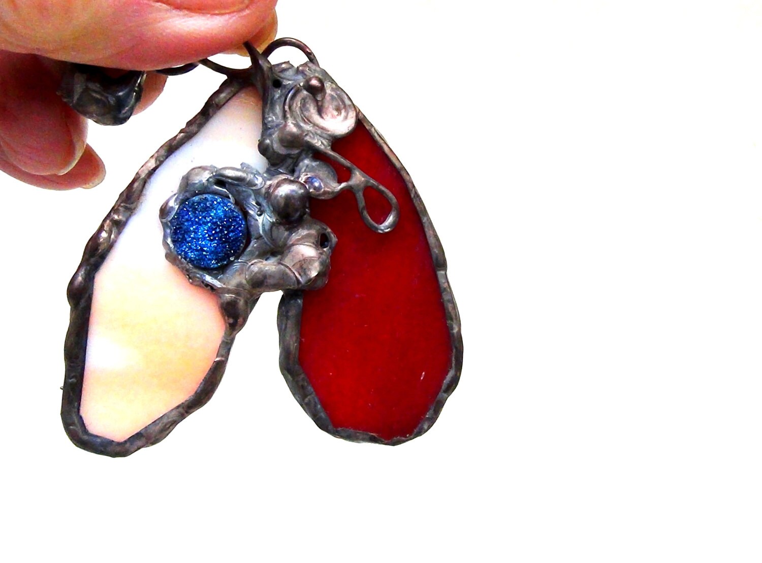 HEART LOVE Upside Down Pink Broken Heart Glass Stone