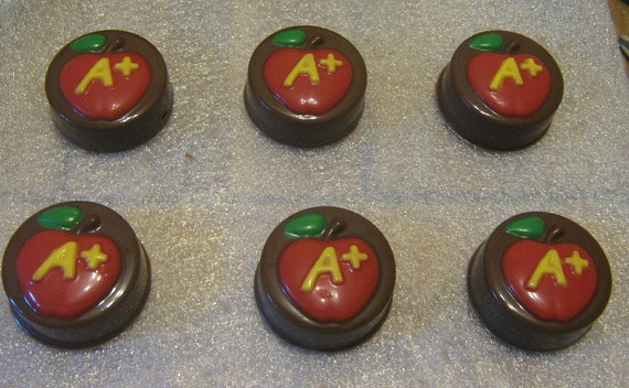 One dozen A plus apple chocolate covered sandwich cookie teacher gift party favor