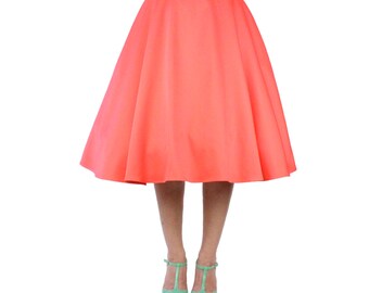 Coral Pinup Vintage Inspired Full Circle Skirt
