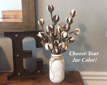 Cotton Stems, Rustic Home Decor, Cotton Boll Arrangement, Cotton Boll Stems, Mason Jar Decor, Rustic Decor, Farmhouse Decor,fixerupper decor