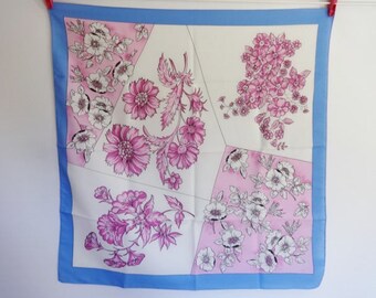 Vintage Italian Flower Floral Scarf 25.9" x 26.7"