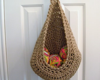 Beige Hanging Crochet Basket - Door Knob Basket - Modern Wall or Door Storage Basket - Nursery Decor - Minimalist Decor - Doorknob Basket
