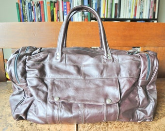 Vintage Amazing Patchwork Leather Duffel Bag Travel Luggage Deep Maroon