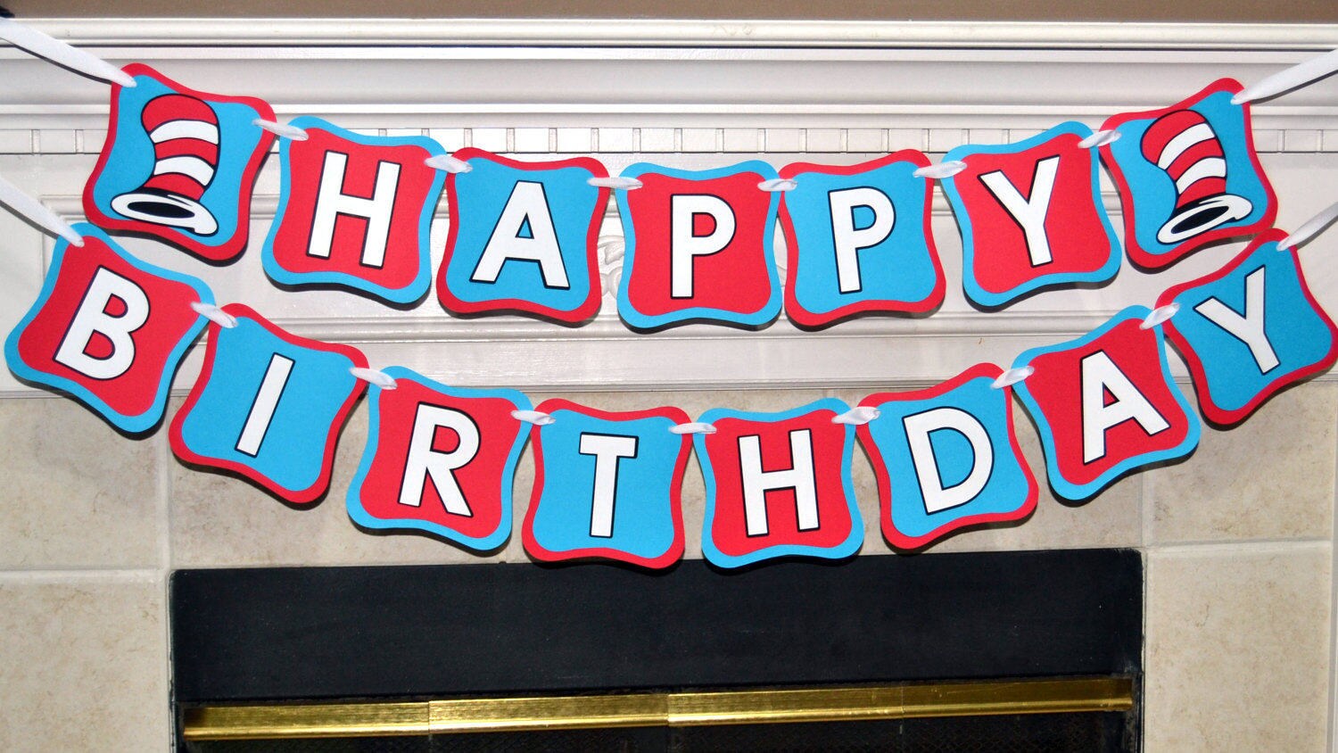 Dr. Seuss Happy Birthday banner Cat in the Hat banner Happy