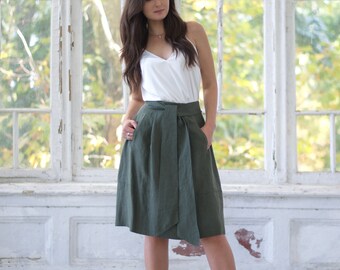 Linen Skirt, Summer skirt, Linen Midi skirt, Linen clothing, Skirt with pockets, Natural linen skirt, Grey linen skirt, Knee length skirt,