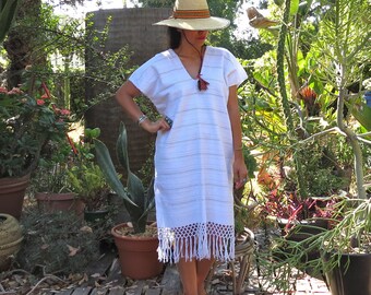 Oaxacan Xaaga Huipil Dress / Mexican Huipil Dress / Ethnic Fringe Dress