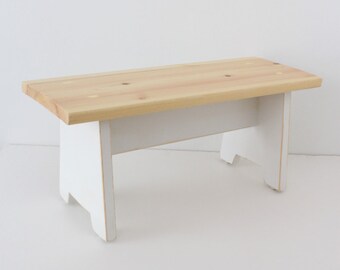 Natural and White Rustic Step Stool, Foot Stool, Farm Stool, Milking Stool