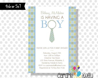 Printable Little Man Tie Necktie Baby Boy Baby Shower Invitation- Digital File