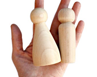 2 x 9cm Plain Blank Wooden Peg People Dolls Figures couple Wedding Cake Toppers