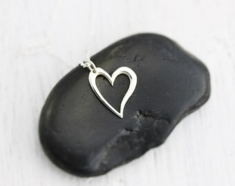 Heart Necklace - Sterling Silver Open Heart Necklace - Love Necklace - Open Heart Pendant - Anniversary, Wedding or Valentine's Day Gift