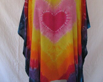 Tie Dye Poncho with Pink Heart Rainbow