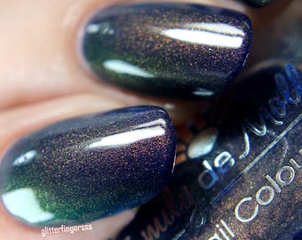 Nail polish - "Midnight Serenade" A dark blue with pink/gold/green multichrome shimmer