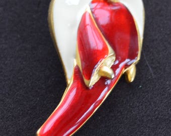 Red Enamel Angel Brooch, Pin, Gold tone, Vintage (TB243)