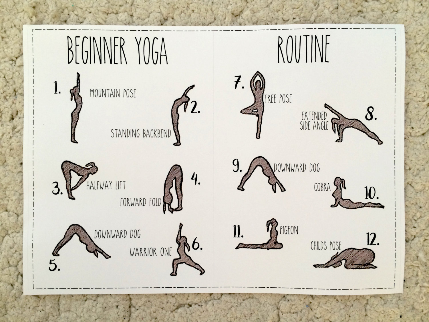 Beginner Yoga Routine Printable for A5 notebooks and