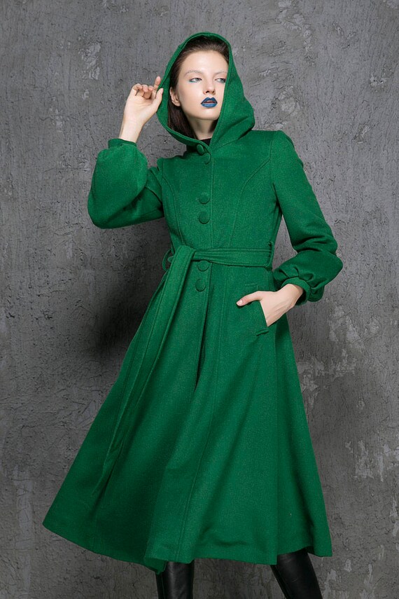 Green coat wool coat winter coat maxi coat womens coats