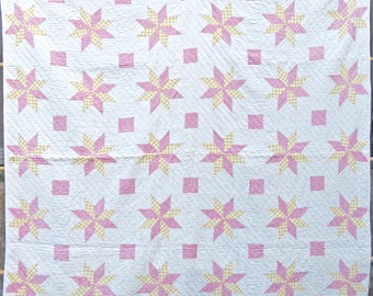 Star of LeMoyne Antique Quilt in Pink and Gold Gingham Checks