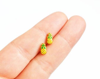 Pineapple Earrings Tropical Fruit Earrings Handmade Mix and Match Tiny Enamel Studs Kawaii Posts Hipster Trendy Miniature Post Gifts for Her