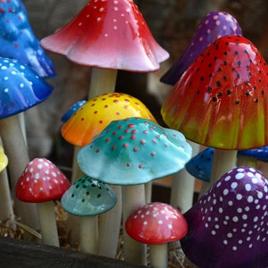 Set of Mushrooms, Mushroom Variety Packs-THE GUMDROP COLLECTION, Garden Statue, Ceramic Mushrooms, Clay, Pottery, Outdoor Decoration